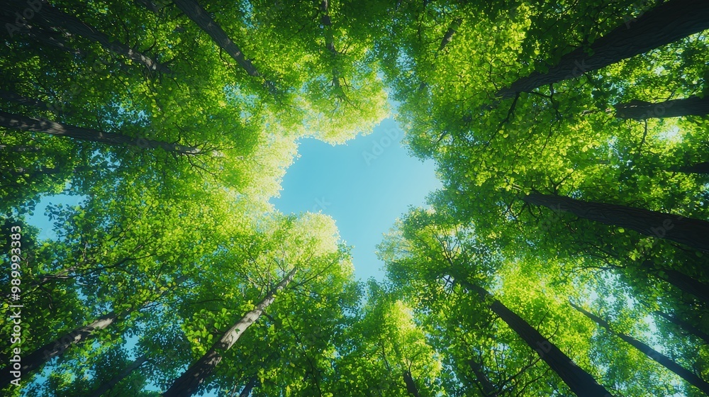 Obraz premium Low-angle view of a group of trees forming a canopy overhead