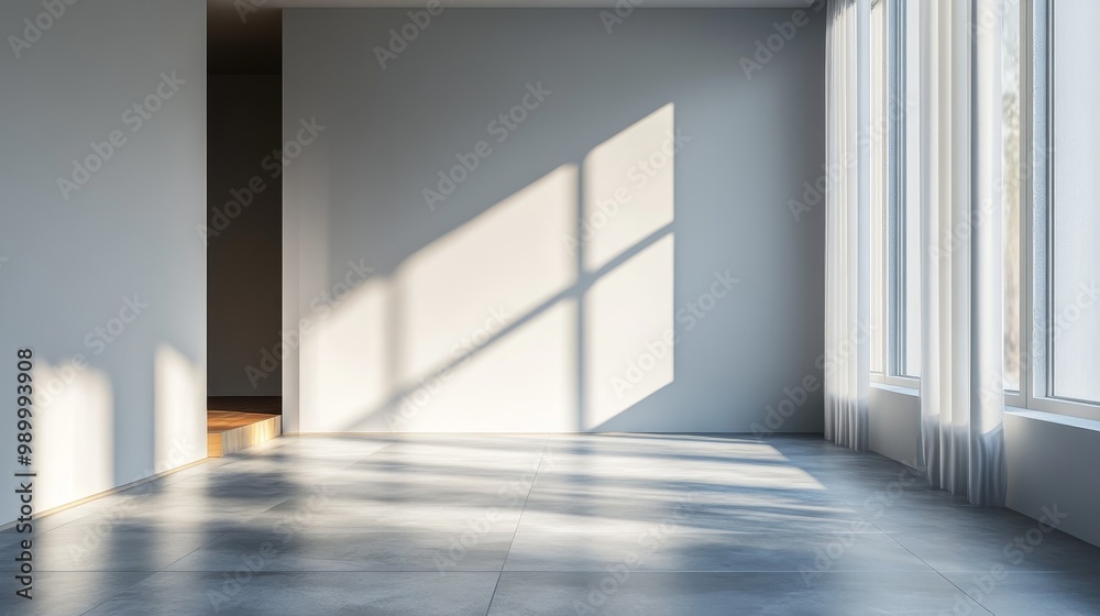 Fototapeta premium The empty walls in the apartment, without any light reflection, create a neutral and clean background, which is very suitable for modern interior design