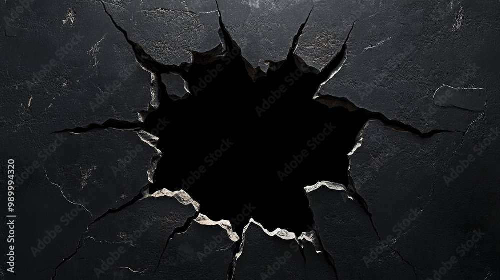 cracked wall reveals deep black background, creating striking visual ...