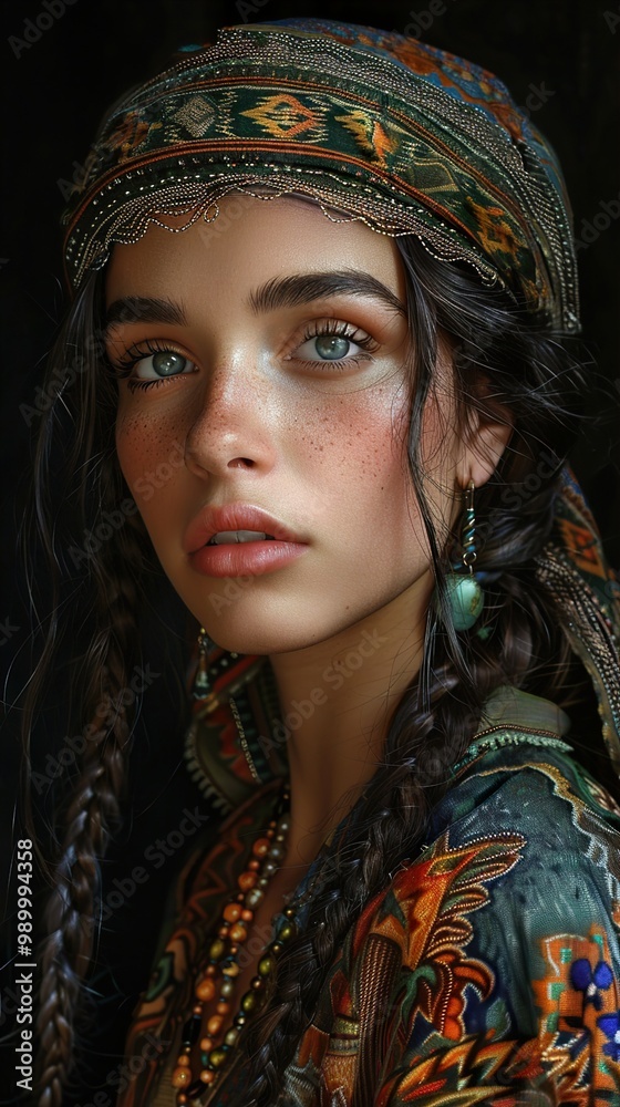 Portrait of a Woman with Braids and Jewelry Portrait of a Woman with Braids and Jewelry