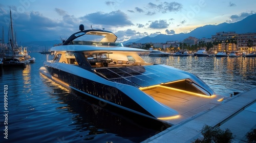 Wallpaper Mural Solar-powered yacht docked in a marina, ready for an eco-friendly journey. Torontodigital.ca