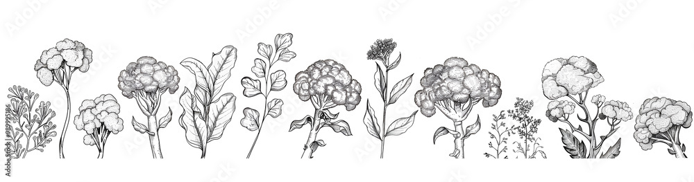 broccoli plant line drawing on white background broccoli plant line drawing on white background
