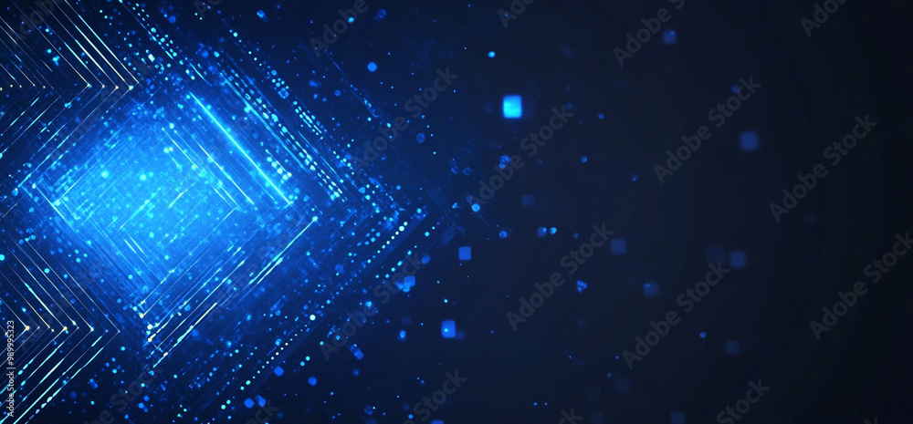 Obraz premium abstract blue arrow background featuring digital grid, creating sense of depth and movement. design evokes modern, technological feel