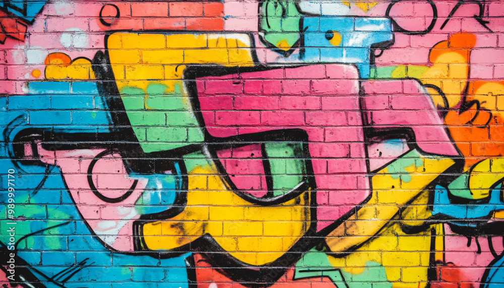 Obraz premium A graffiti-covered urban wall, showcasing vibrant colors, bold lines, and an edgy, artistic vibe