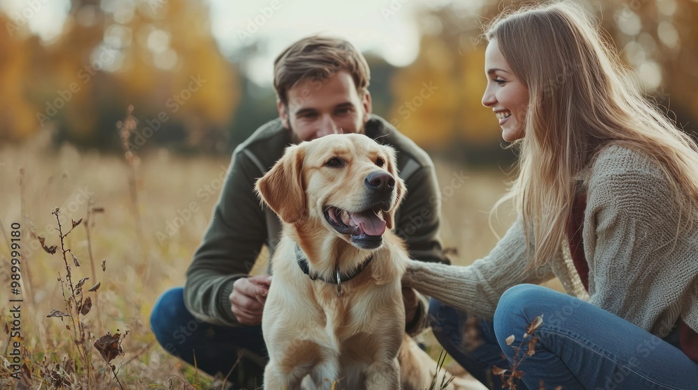 Training their dog, a young couple works together to teach their dog new tricks. Training their dog, a young couple works together to teach their dog new tricks.