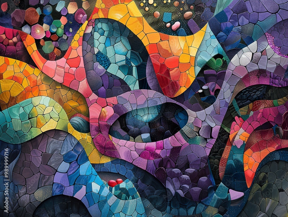 Fototapeta premium Abstract Mosaic Art: Colorful Geometric Shapes and Patterns