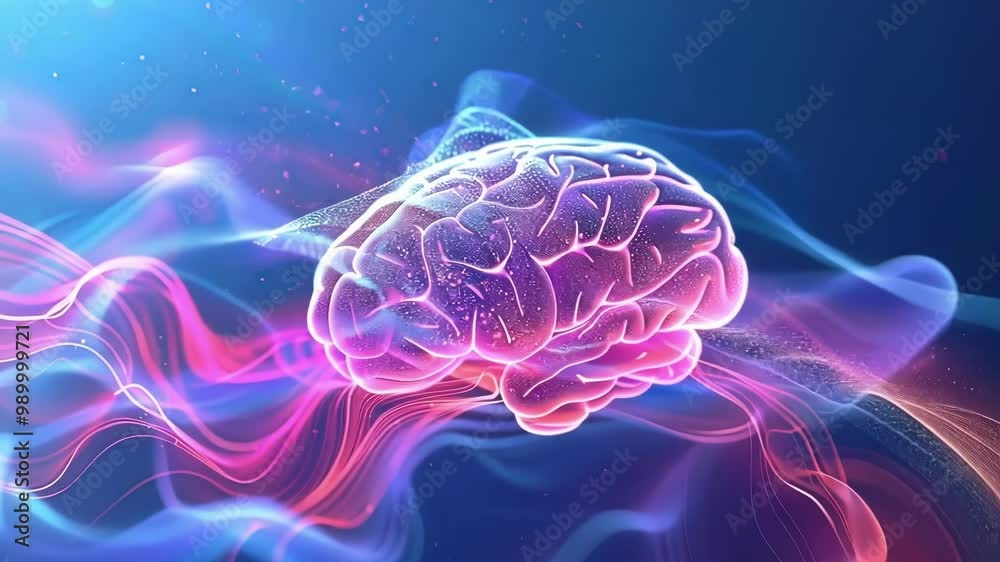 Glowing brain floats on colorful waves, symbolizing neural enhancement and advancements in neurotechnology, inspiring innovation in neuroscience Glowing brain floats on colorful waves, symbolizing neural enhancement and advancements in neurotechnology, inspiring innovation in neuroscience