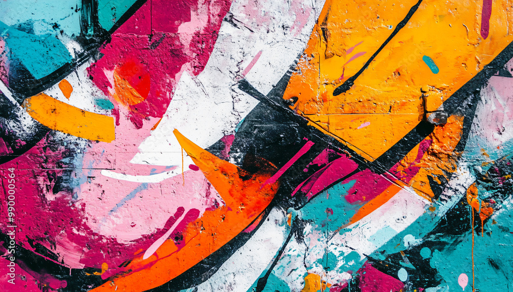 Fototapeta premium A graffiti-covered urban wall, showcasing vibrant colors, bold lines, and an edgy, artistic vibe