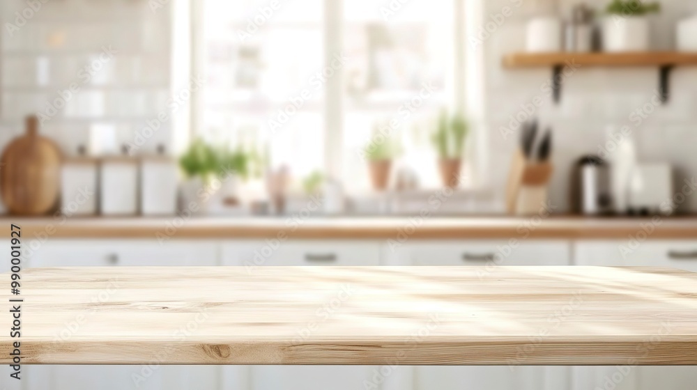 White table background over blur bokeh light for product display White wood desk counter shelf surface backdrop Empty wooden table top over blur kitchen room background for food banner  