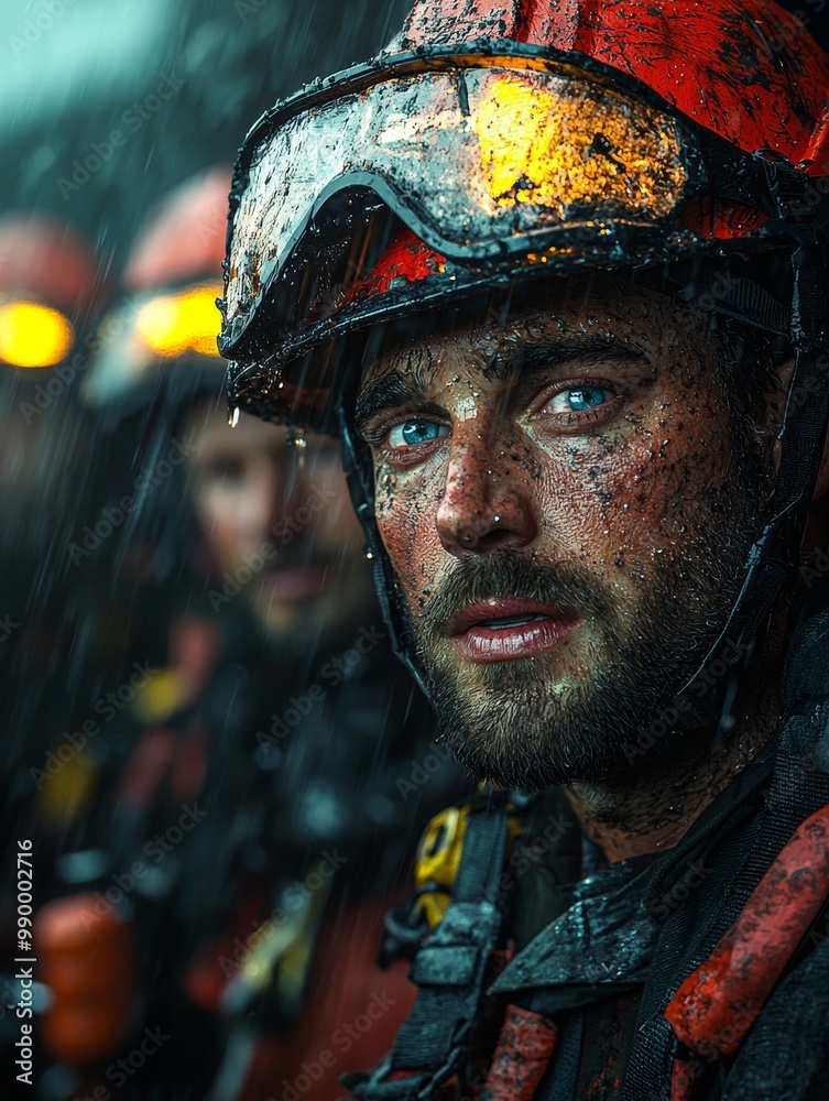 Oil Workers in Safety Gear Close-Up Portrait Oil Workers in Safety Gear Close-Up Portrait