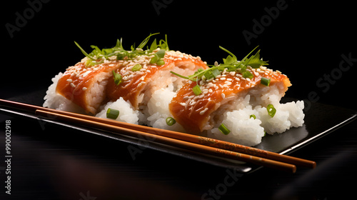 sushi with chopsticks