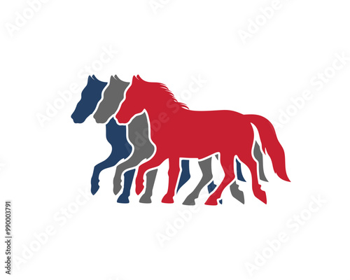 Three horse with difference color vector illustration logo