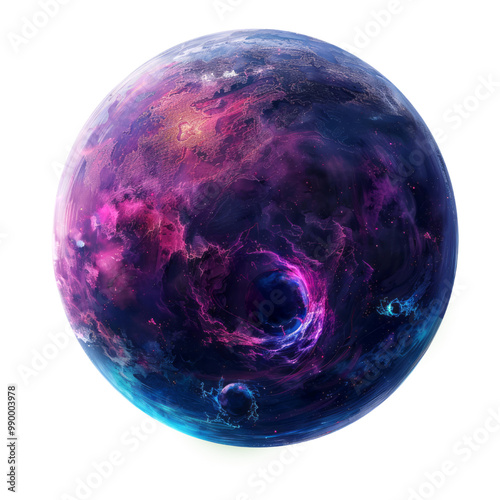 A planet with a colorful nebula in a fantasy illustration style on a transparent background, with a bright and detailed appearance.