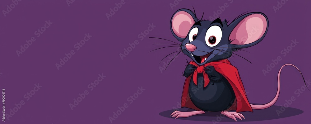 Charming mouse in Dracula attire against a purple background, great for party invites. Charming mouse in Dracula attire against a purple background, great for party invites.