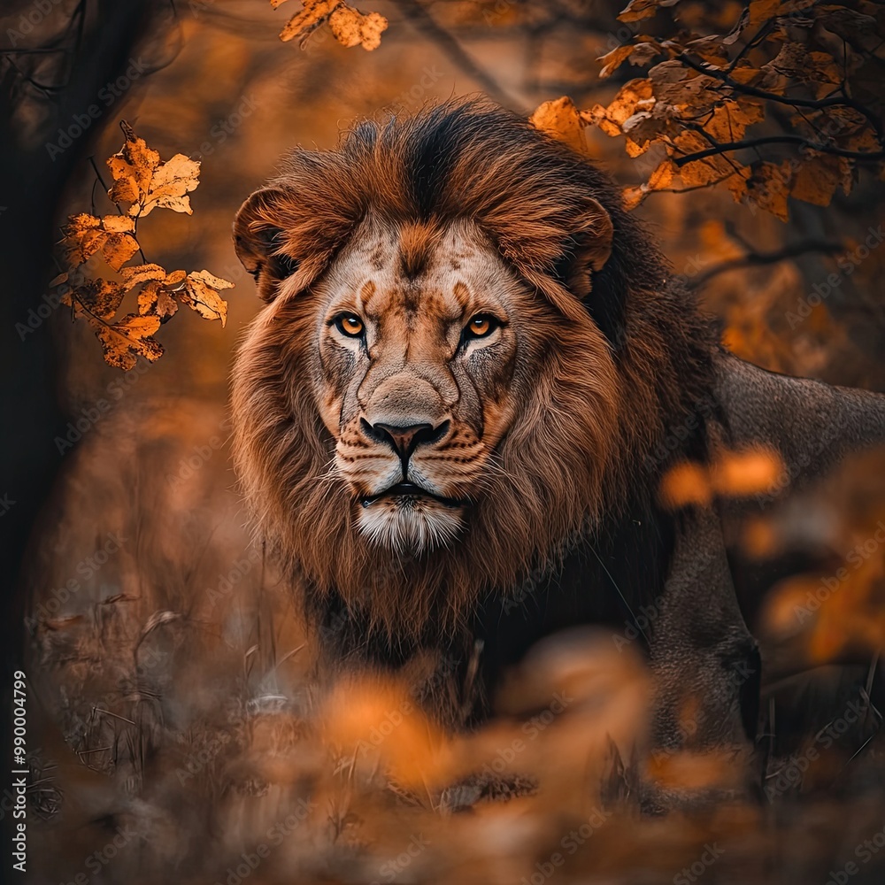 Naklejka premium lion isolated on autumn background