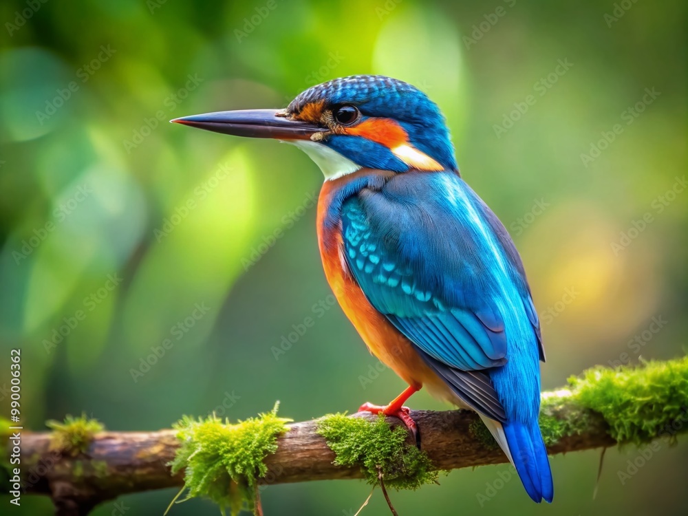 custom made wallpaper toronto digitalVibrant Blue Kingfisher Perched on a Branch Against a Natural Green Background in Soft Light