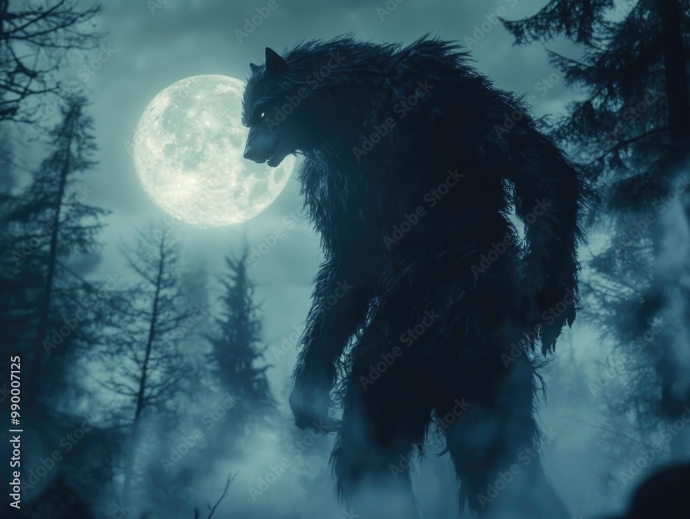 Obraz premium Mysterious werewolf silhouette against a full moon