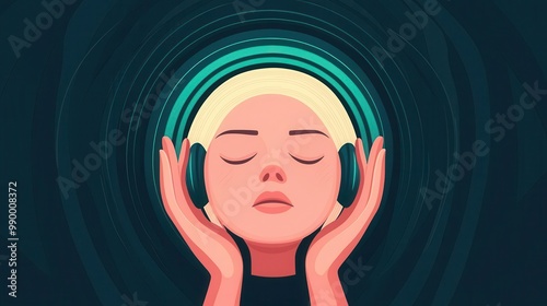 Rhythmic beat stuck in head, earworm loop effect, flat design illustration photo