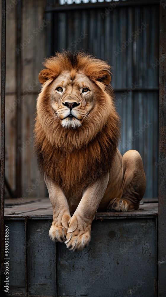Naklejka premium lion isolated on metal background
