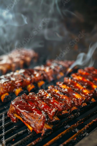 Wallpaper Mural  Delicious bbq ribs sizzling on the grill surrounded by flavorful smoke Torontodigital.ca