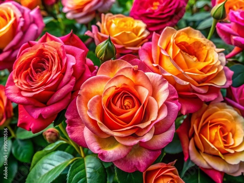 Vibrant February Roses in Bloom with Soft Petals and Green Leaves on a Delicate Background