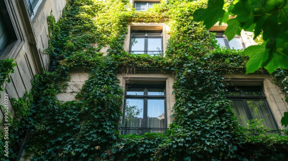 A historic building with ivy gracefully covering its facade, adding charm and character to the architecture. A historic building with ivy gracefully covering its facade, adding charm and character to the architecture.