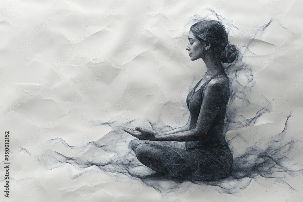 Woman Meditating in a Sketch Style Woman Meditating in a Sketch Style