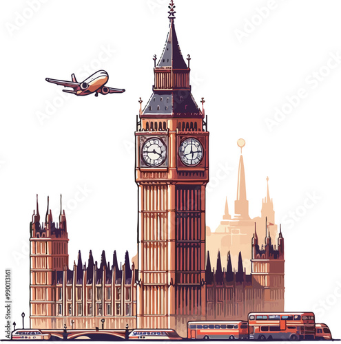 Famous British Clock Tower Big Ben Isolate Vector Illustration