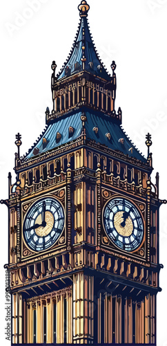 Famous British Clock Tower Big Ben Isolate Vector Illustration
