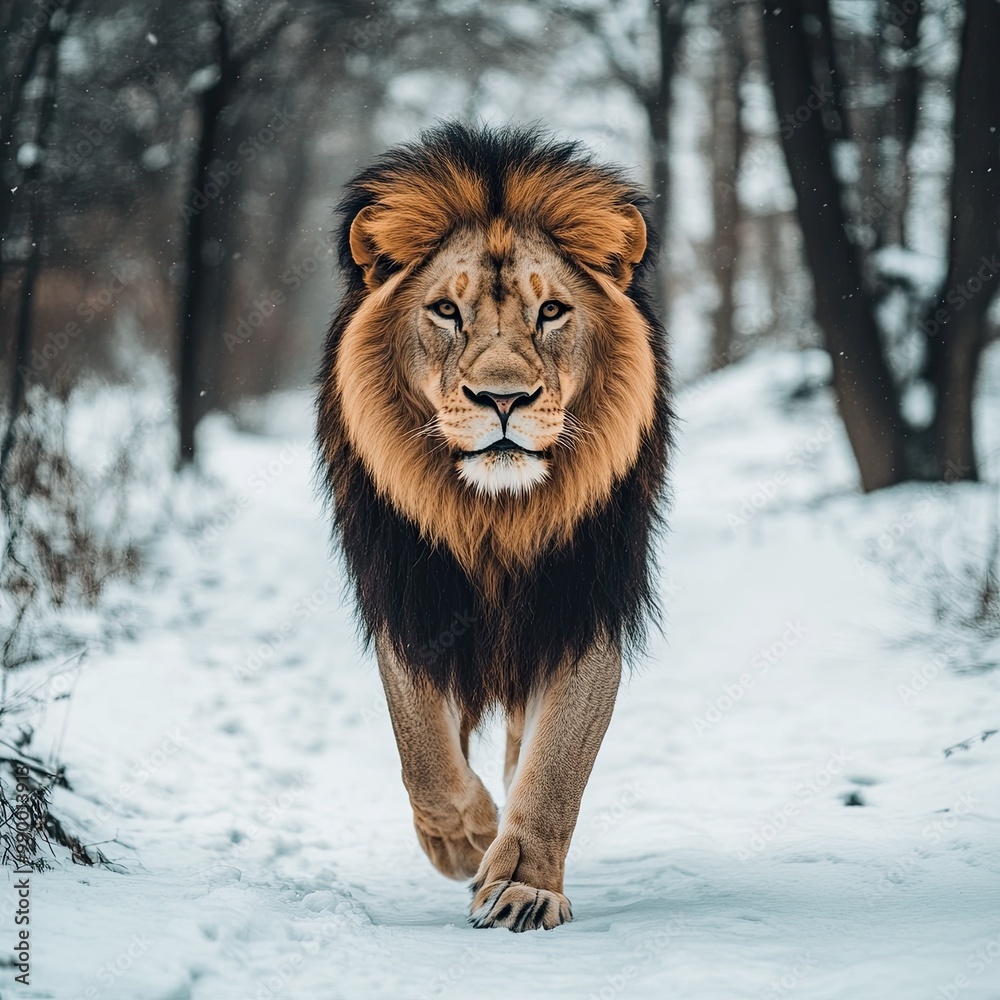 Obraz premium lion isolated on winter background