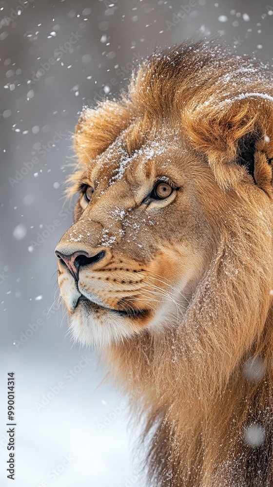 Naklejka premium lion isolated on winter background