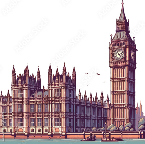 Famous British Clock Tower Big Ben Isolate Vector Illustration