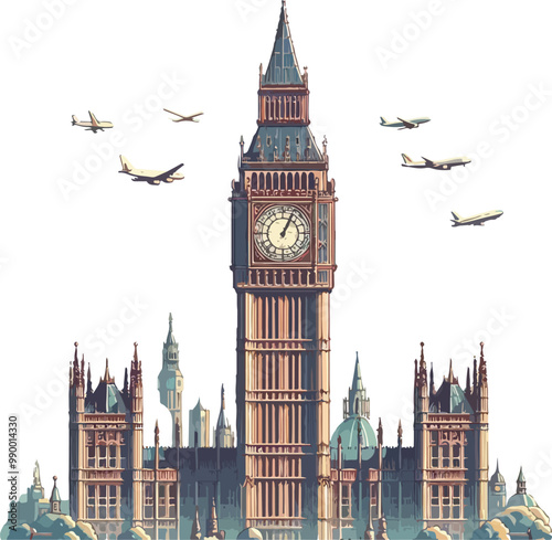 Famous British Clock Tower Big Ben Isolate Vector Illustration