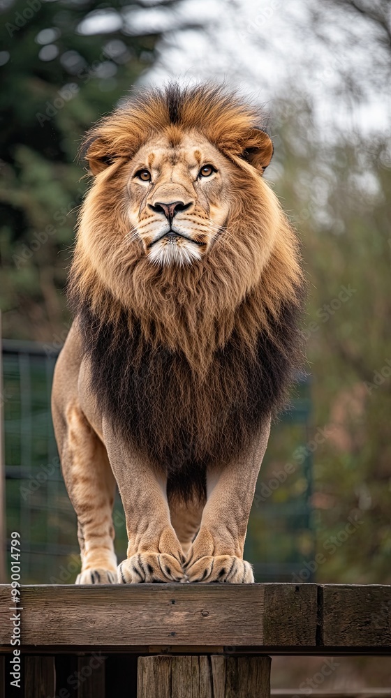 Obraz premium lion isolated on wooden background