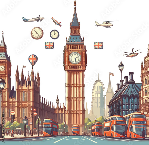 Famous British Clock Tower Big Ben Isolate Vector Illustration