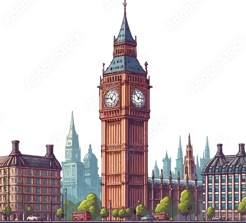 Famous British Clock Tower Big Ben Isolate Vector Illustration