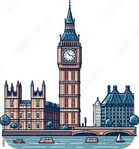 Famous British Clock Tower Big Ben Isolate Vector Illustration