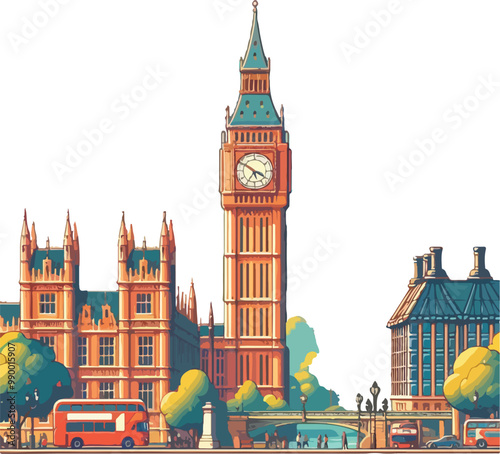 Famous British Clock Tower Big Ben Isolate Vector Illustration