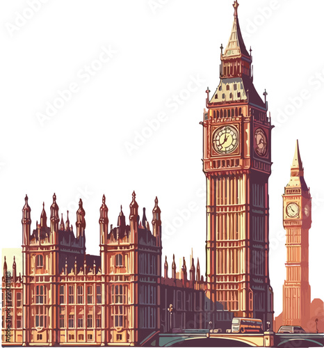 Famous British Clock Tower Big Ben Isolate Vector Illustration