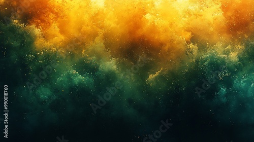 Abstract background with swirling green and yellow clouds.