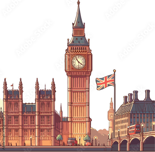 Famous British Clock Tower Big Ben Isolate Vector Illustration