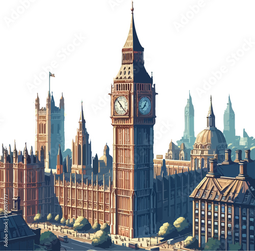 Famous British Clock Tower Big Ben Isolate Vector Illustration