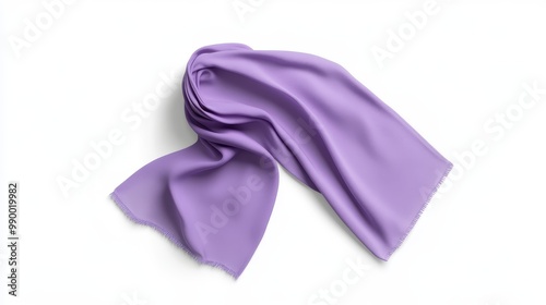 A beautifully draped lavender scarf mockup on a white background, showcasing the soft texture and elegant drape of the fabric. Perfect for showcasing your designs or branding.