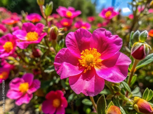 Vibrant Rockrose Blooms in a Sunlit Garden Showcasing Nature's Beauty and Resilience in Spring