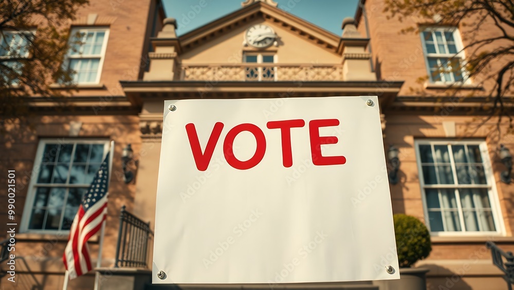 Obraz premium Vote Sign in Front of Government Building