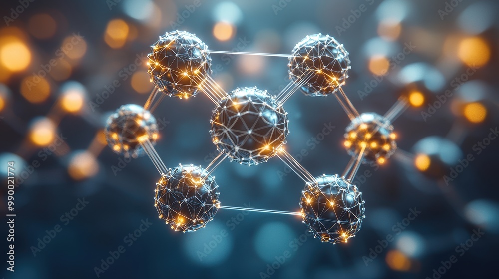 Abstract D Network Sphere with Connected Nodes and Golden Lights Abstract D Network Sphere with Connected Nodes and Golden Lights