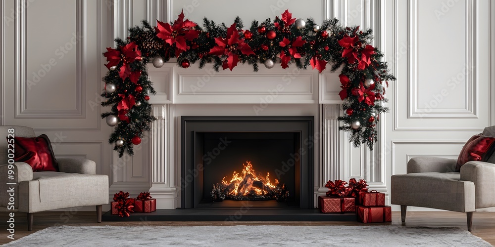 3D illustration of a red and black Christmas garland hanging over a snowy fireplace, creating a festive and stylish holiday atmosphere.
3D illustration of a red and black Christmas garland hanging over a snowy fireplace, creating a festive and stylish holiday atmosphere.