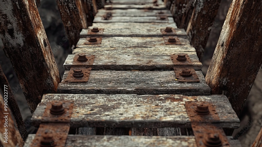 Rusted Metal Fasteners Secure Weathered Wooden Bridge Planks Rusted Metal Fasteners Secure Weathered Wooden Bridge Planks