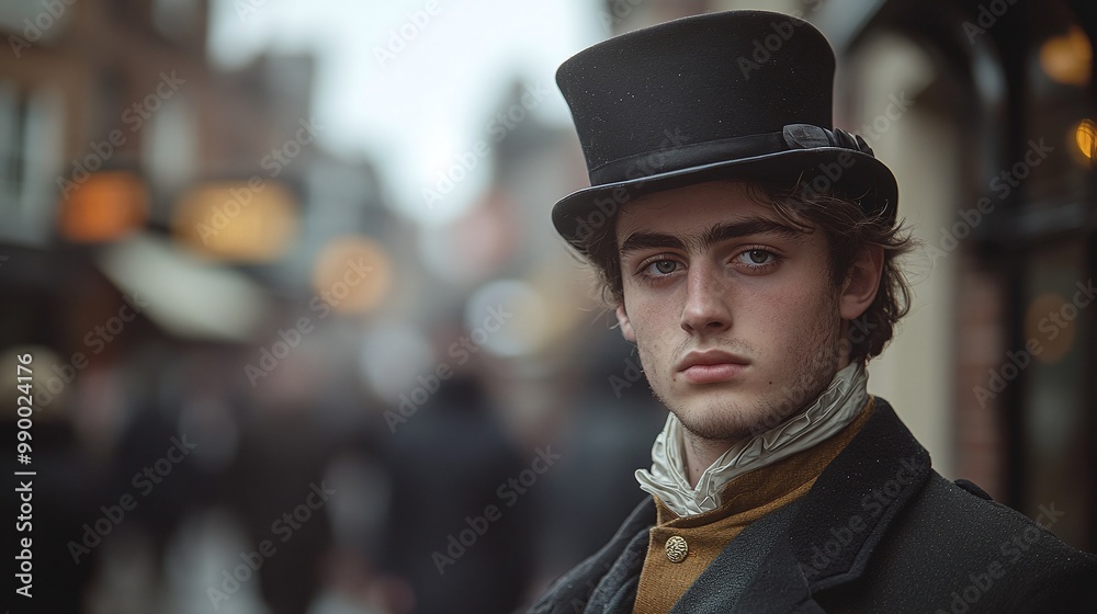 young British gentleman from the 19th century, dressed in aristocratic Victorian fashion, standing on a historical city street, showcasing classic and timeless style in a sophisticated portrait young British gentleman from the 19th century, dressed in aristocratic Victorian fashion, standing on a historical city street, showcasing classic and timeless style in a sophisticated portrait