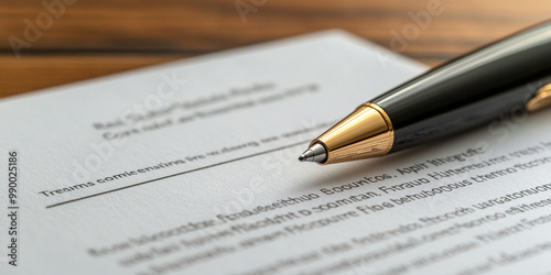 close up view of real estate contract with sleek pen resting on it, symbolizing important decisions and agreements in property transactions